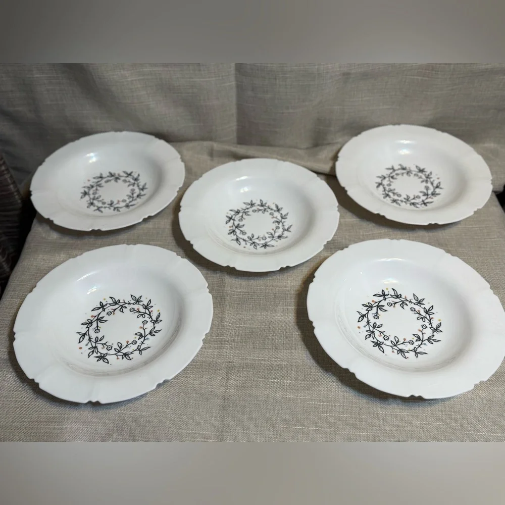 5- Ikea Sanning White Pasta/Soup Bowl With Flowers